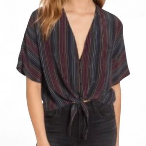 RAILS Thea Salvador Stripe Linen Tie Front Top - Small